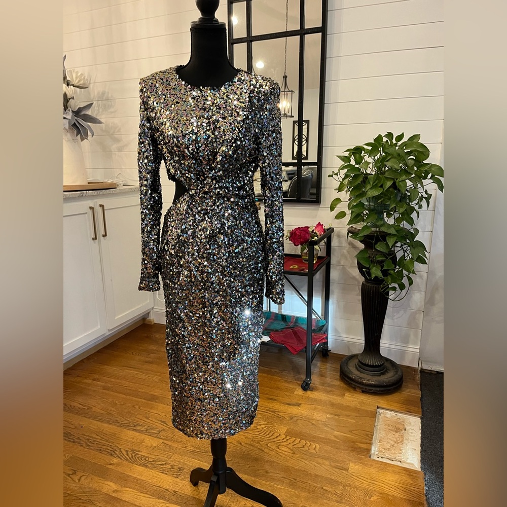ASTR Silver Sequin Long Sleeve Dress